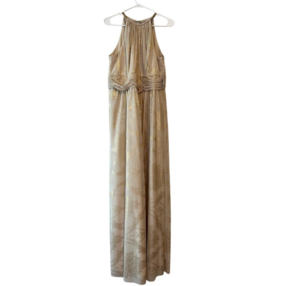 Jessica Howard Gold Metallic Floral Maxi Length Gown Size 14 NWT